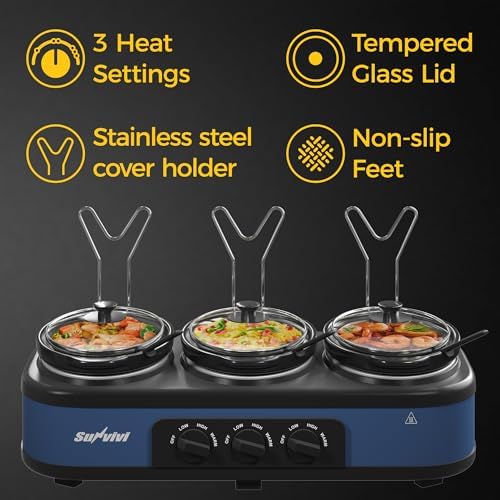 Triple Slow Cooker Buffet Servers and Warmer, Large 3 Pot Food Small Mini Manual Slow Cooker with Adjustable, alternate view