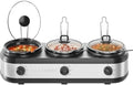 Triple Slow Cooker & Food Warmer, Three Crock Slowcooker with 2.5 Qt. Ceramic Crocks, 7.5-Quart Total Capacity