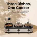 Triple Slow Cooker & Food Warmer, Three Crock Slowcooker with 2.5 Qt. Ceramic Crocks, 7.5-Quart Total Capacity, alternate