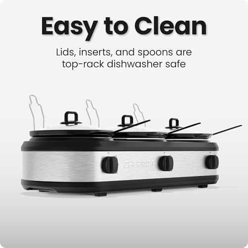 Triple Slow Cooker & Food Warmer, Three Crock Slowcooker with 2.5 Qt. Ceramic Crocks, 7.5-Quart Total Capacity, alternate