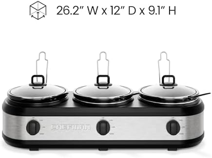Triple Slow Cooker & Food Warmer, Three Crock Slowcooker with 2.5 Qt. Ceramic Crocks, 7.5-Quart Total Capacity, alternate