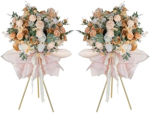Tripod Flower Display Stand, 31.5" Tall, 2 Pcs, for Grand Opening in 31.5"/39.4" in Metallic Gold