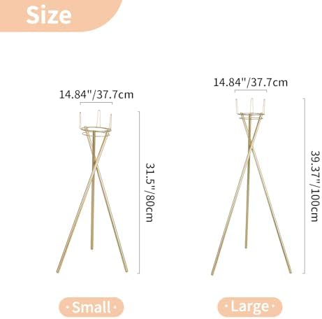 Tripod Flower Display Stand, 31.5" Tall, 2 Pcs, for Grand Opening in 31.5"/39.4" in Metallic Gold, alternate view 3