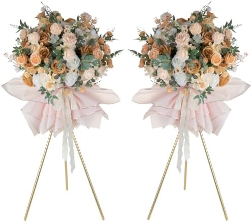 Tripod Flower Display Stand, 39.4" Tall, 2 Pcs, for Grand Opening in 31.5"/39.4" in Metallic Gold
