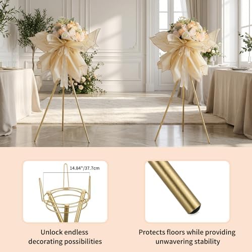 Tripod Flower Display Stand, 39.4" Tall, 2 Pcs, for Grand Opening in 31.5"/39.4" in Metallic Gold, alternate view 5
