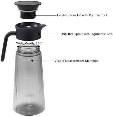 Tritan Leakproof Pitcher with Lid - 2L/68OZ Shatterproof Water Jug for Iced Tea, Soda & Hot Drinks, Fridge, alternate view 3