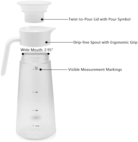 Tritan Leakproof Pitcher with Lid - 2L/68OZ Shatterproof Water Jug for Iced Tea, Soda & Hot Drinks, Fridge, alternate view 3