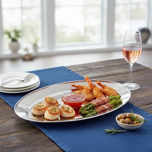 TrueCraftware-10” Stainless Steel Oval Platter Set of 2- Serving Platters for Appetizer Snack Fruit Cup Cake, alternate view
