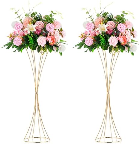 Trumpet Vase Flower Display Stand, 31.1" Tall, Metal, 2 Pcs in Pink, White