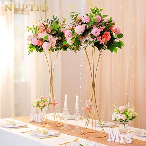 Trumpet Vase Flower Display Stand, 31.1" Tall, Metal, 2 Pcs in Pink, White, alternate view 2