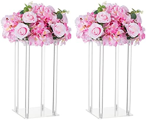 Trumpet Vase Flower Stand, 24" Tall, Siver, Set of 10 in Clear