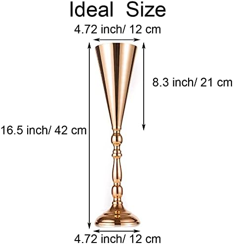 Trumpet Vase for Wedding Centerpiece: Gold, 16.5in, 2 Pcs in Gold, alternate view 3