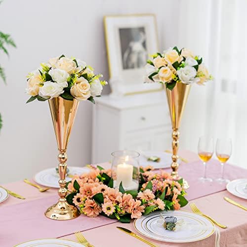 Trumpet Vase for Wedding Centerpiece: Gold, 16.5in, 2 Pcs in Gold, alternate view 4