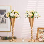 Trumpet Vase for Wedding Centerpiece: Gold, 16.5in, 2 Pcs in Gold, alternate view 5