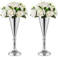 Trumpet Vase for Wedding Centerpiece: Silver, 14in, 2 Pcs in Silver