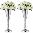 Trumpet Vase for Wedding Centerpiece: Silver, 14in, 2 Pcs in Silver