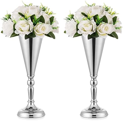 Trumpet Vase for Wedding Centerpiece: Silver, 14in, 2 Pcs in Silver
