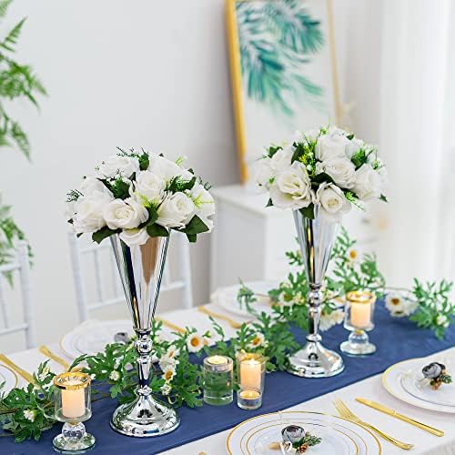 Trumpet Vase for Wedding Centerpiece: Silver, 14in, 2 Pcs in Silver, alternate view 2
