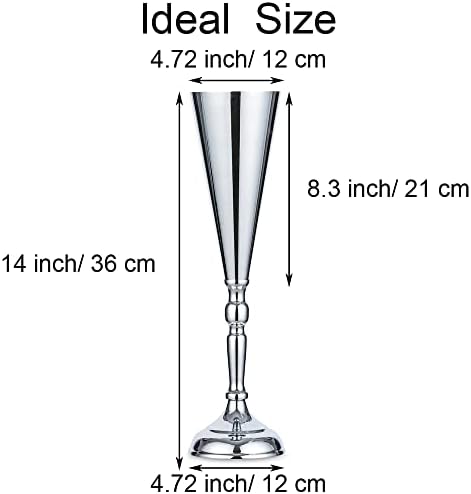 Trumpet Vase for Wedding Centerpiece: Silver, 14in, 2 Pcs in Silver, alternate view 3