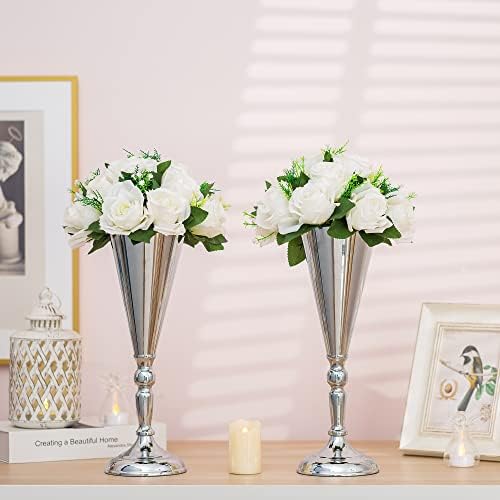 Trumpet Vase for Wedding Centerpiece: Silver, 14in, 2 Pcs in Silver, alternate view 6
