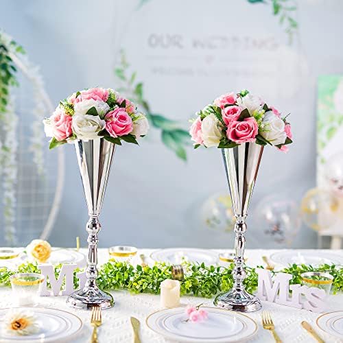 Trumpet Vase for Wedding Centerpiece: Silver, 16.5in, 2 Pcs in Silver, alternate view 4