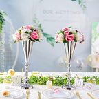 Trumpet Vase for Wedding Centerpiece: Silver, 16.5in, 2 Pcs in Silver, alternate view 4