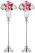 Trumpet Vases Centerpiece Stand, 26.7" Tall, Metal, Silver, 2 Pcs in Silver