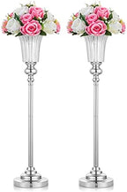 Trumpet Vases Centerpiece Stand, 26.7" Tall, Metal, Silver, 2 Pcs in Silver
