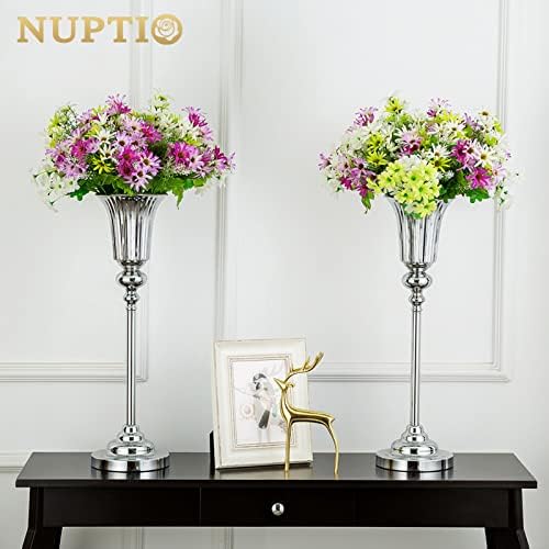 Trumpet Vases Centerpiece Stand, 26.7" Tall, Metal, Silver, 2 Pcs in Silver, alternate view 4