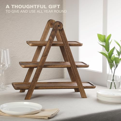 Truss Peak 3 Tier Serving Tray for Party, 18" Acacia Wood Cupcake/Charcuterie/Dessert Farmhouse Tiered Platters, alternate