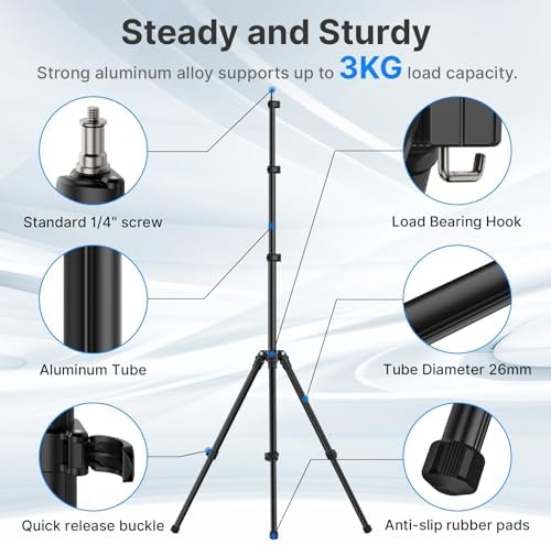 TT43 Extendable Photography Light Stand, Adjustable 6.23ft Aluminum Tripod, Reversible Portable Studio Lighting, alternate