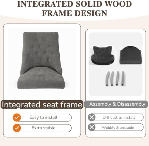 Tufted Dining Chairs Set of 2, Modern Upholstered Accent Chairs with Nailhead Trim, High Back Solid Wood Leg, alternate view