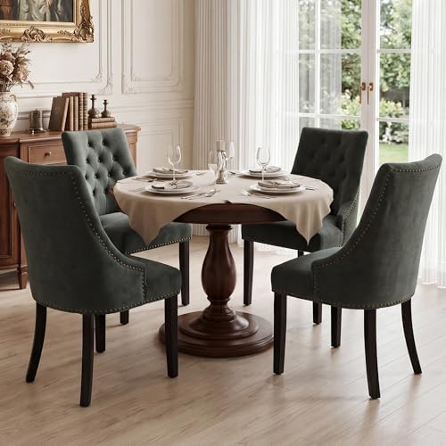 Tufted Dining Chairs, Upholstered Accent Chairs with Nailhead Trim Solid Wood Legs for Kitchen & Dining Room