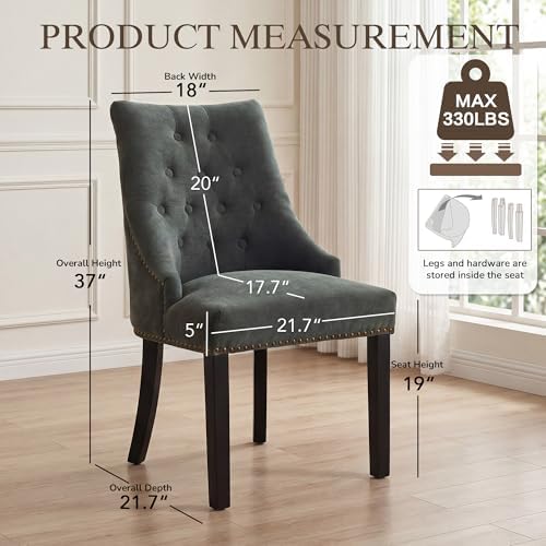 Tufted Dining Chairs, Upholstered Accent Chairs with Nailhead Trim Solid Wood Legs for Kitchen & Dining Room, alternate view