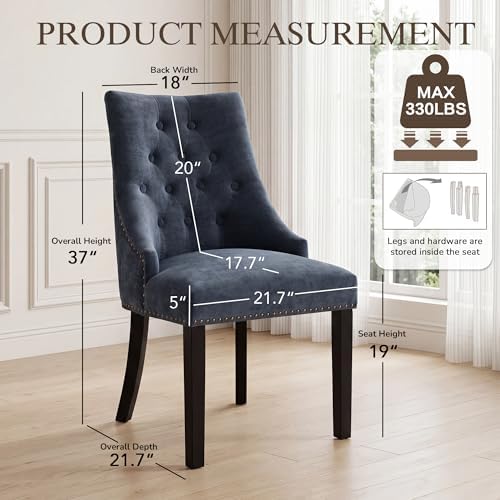 Tufted Dining Chairs, Upholstered Accent Chairs with Nailhead Trim Solid Wood Legs for Kitchen & Dining Room, alternate view