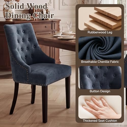 Tufted Dining Chairs, Upholstered Accent Chairs with Nailhead Trim Solid Wood Legs for Kitchen & Dining Room, alternate view