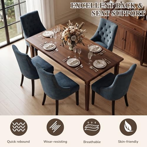 Tufted Dining Chairs, Upholstered Accent Chairs with Nailhead Trim Solid Wood Legs for Kitchen & Dining Room, alternate view