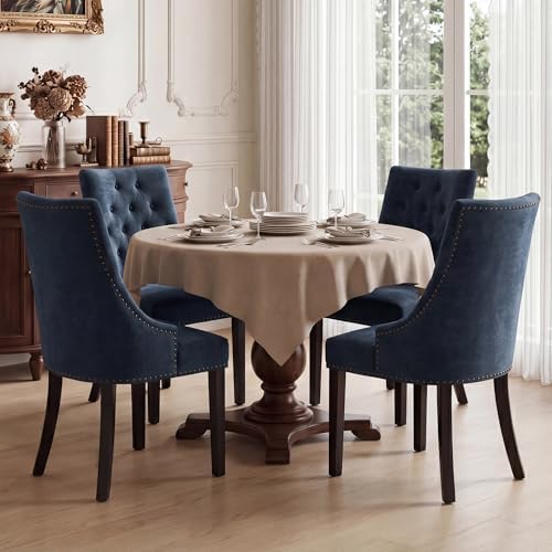 Tufted Dining Chairs, Upholstered Accent Chairs with Nailhead Trim Solid Wood Legs for Kitchen & Dining Room, alternate view