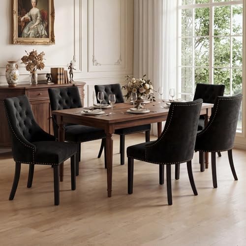 Tufted Dining Chairs, Upholstered Accent Chairs with Nailhead Trim Solid Wood Legs for Kitchen & Dining Room