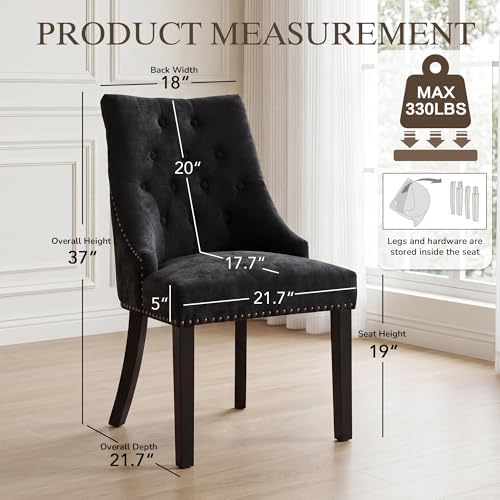 Tufted Dining Chairs, Upholstered Accent Chairs with Nailhead Trim Solid Wood Legs for Kitchen & Dining Room, alternate view