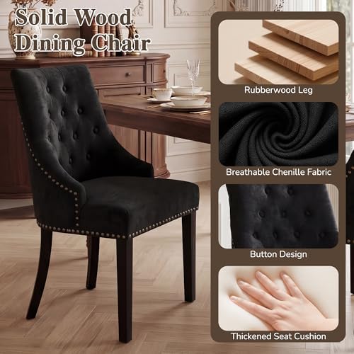 Tufted Dining Chairs, Upholstered Accent Chairs with Nailhead Trim Solid Wood Legs for Kitchen & Dining Room, alternate view