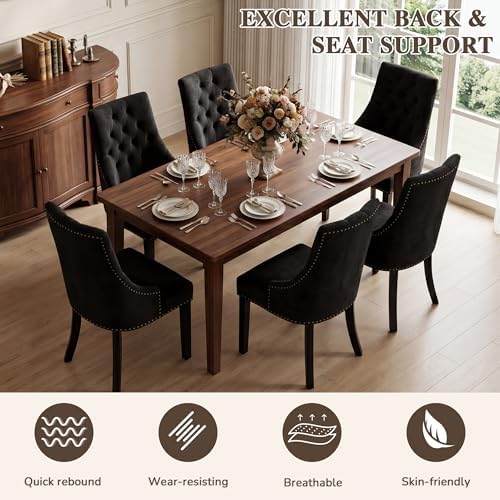 Tufted Dining Chairs, Upholstered Accent Chairs with Nailhead Trim Solid Wood Legs for Kitchen & Dining Room, alternate view