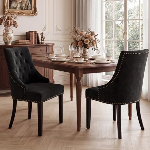 Tufted Dining Chairs, Upholstered Accent Chairs with Nailhead Trim Solid Wood Legs for Kitchen & Dining Room, alternate view