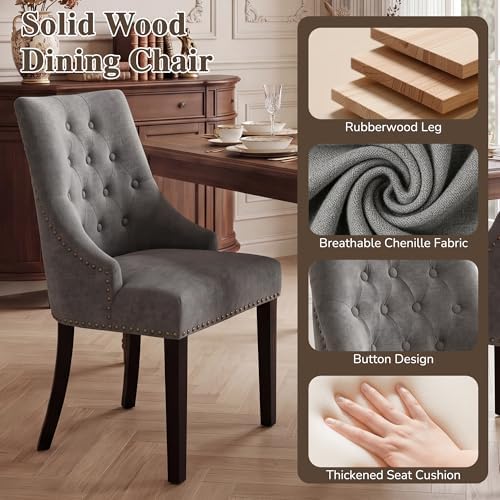 Tufted Dining Chairs, Upholstered Accent Chairs with Nailhead Trim Solid Wood Legs for Kitchen & Dining Room, alternate view