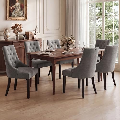 Tufted Dining Chairs, Upholstered Accent Chairs with Nailhead Trim Solid Wood Legs for Kitchen & Dining Room