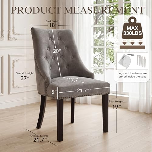 Tufted Dining Chairs, Upholstered Accent Chairs with Nailhead Trim Solid Wood Legs for Kitchen & Dining Room, alternate view