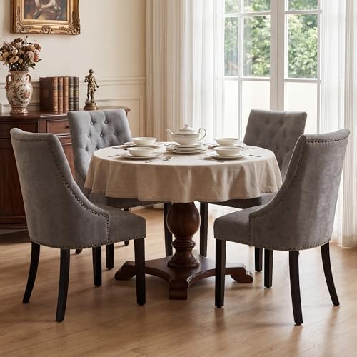 Tufted Dining Chairs, Upholstered Accent Chairs with Nailhead Trim Solid Wood Legs for Kitchen & Dining Room, alternate view