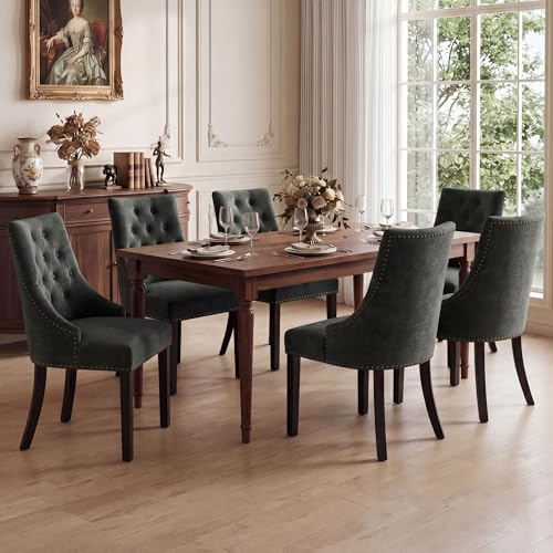 Tufted Dining Chairs, Upholstered Accent Chairs with Nailhead Trim Solid Wood Legs for Kitchen & Dining Room