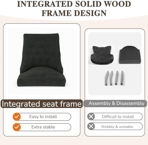 Tufted Dining Chairs, Upholstered Accent Chairs with Nailhead Trim Solid Wood Legs for Kitchen & Dining Room, alternate view
