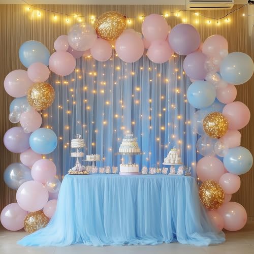 Tulle Backdrop Curtain with Lights 10x10FT Baby Blue Sheer Curtains in 10x10FT, alternate view 3